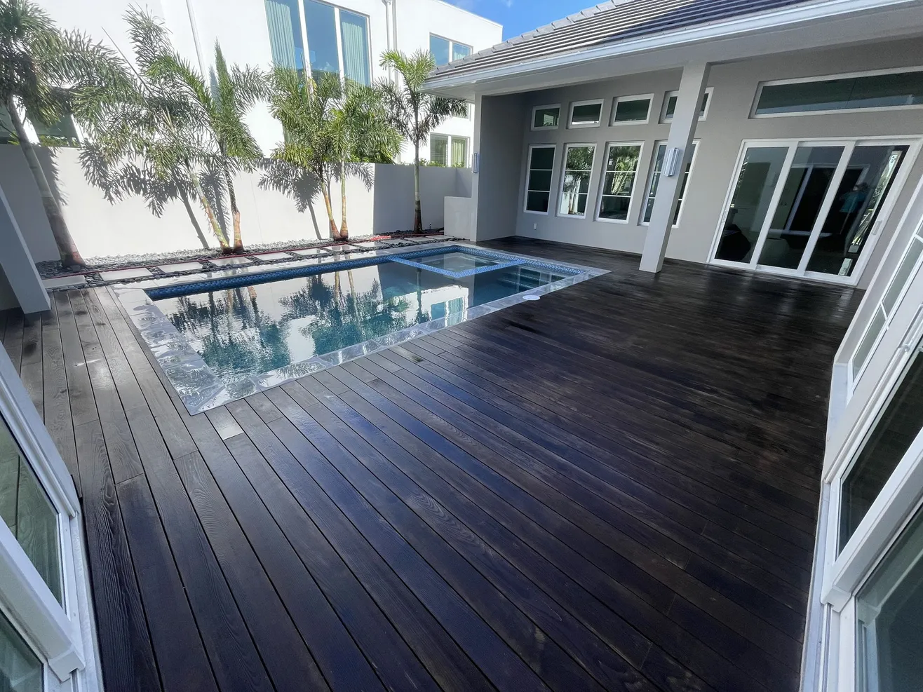 Dark stained pool deck